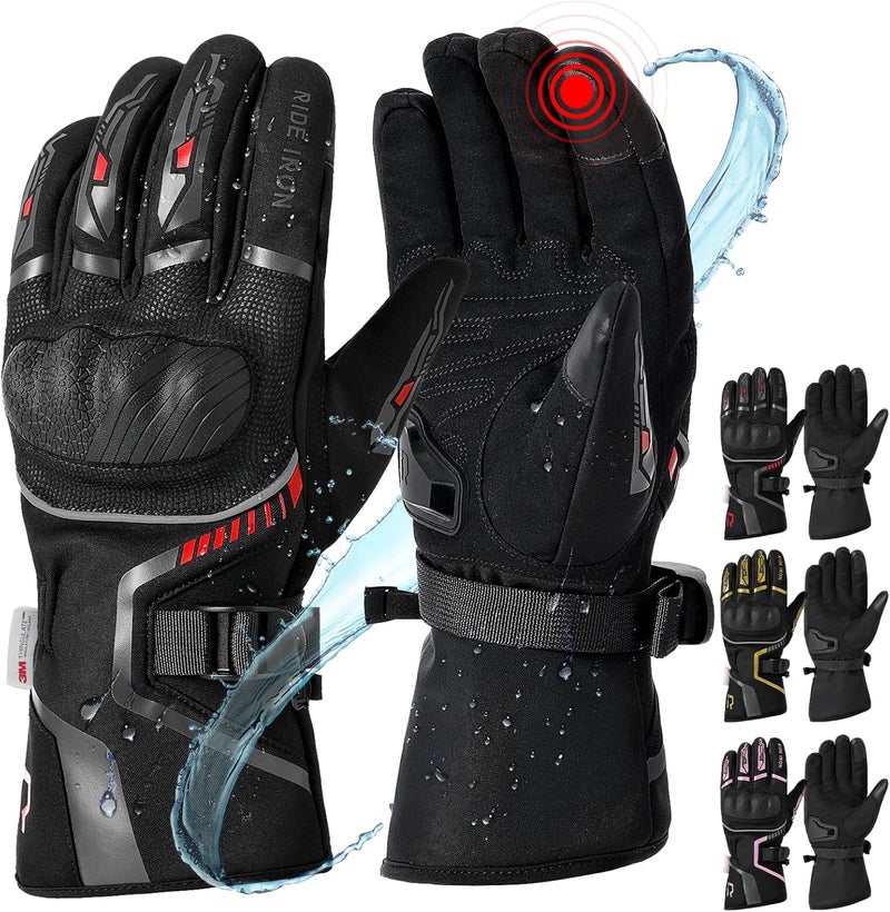 RIDEIRON Winter Motorcycle Gloves for Men & Women Waterproof Warm Cold Weather Riding Gloves with Touchscreen for ATV UTV Riding, Road Racing, Snowmobile, Motocross - Image 1